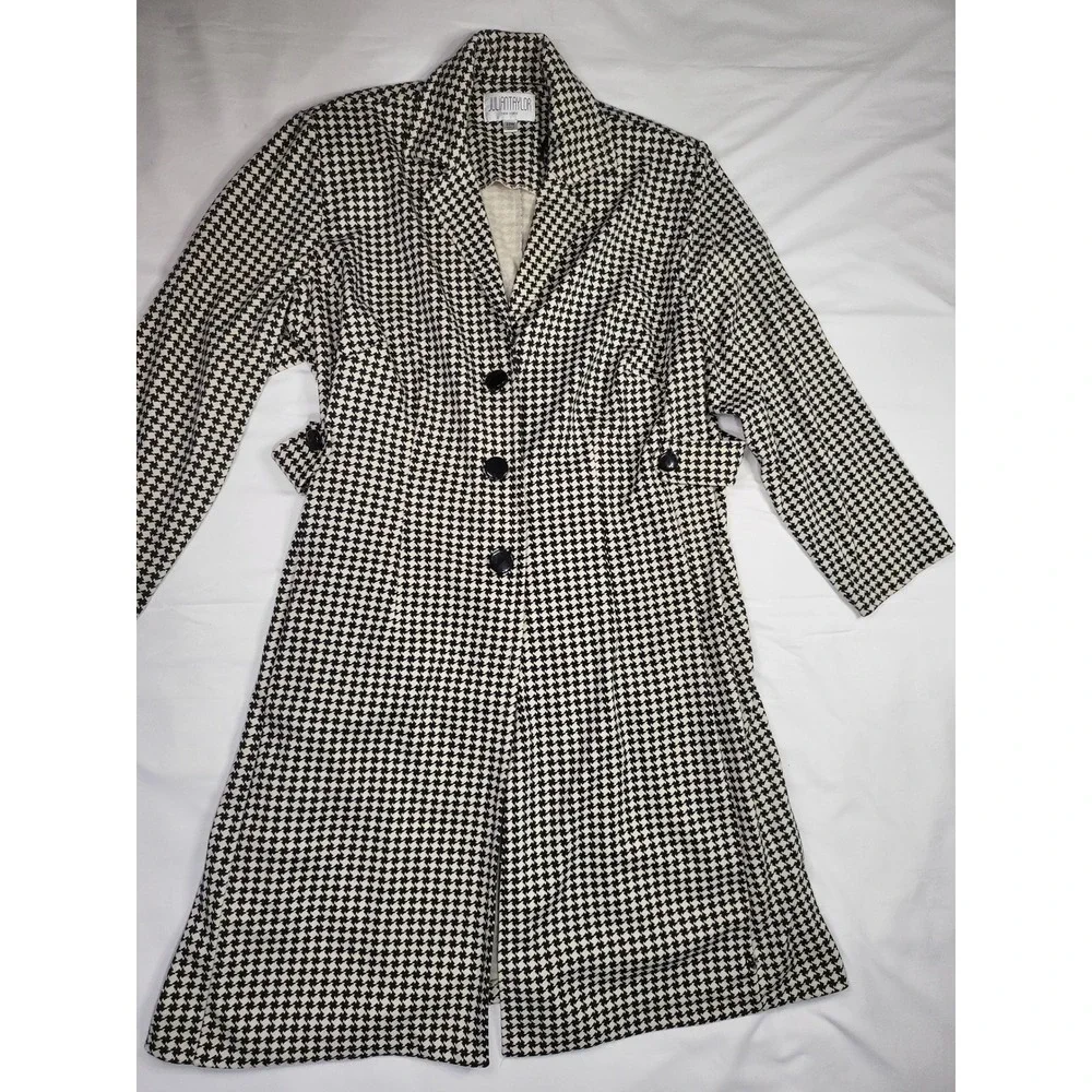 Julian Taylor New York Houndstooth Longline Jacket Blazer Black White Size 22W - Picture 1 of 7